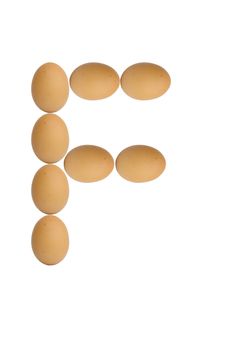 Alphabets  A to Z from brown eggs alphabet isolated on white background, F