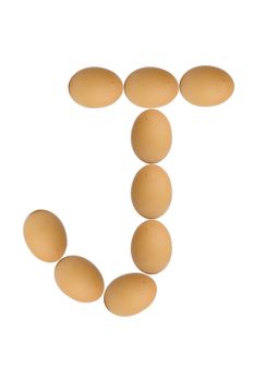 Alphabets  A to Z from brown eggs alphabet isolated on white background, J