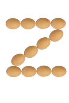 Alphabets  A to Z from brown eggs alphabet isolated on white background, Z