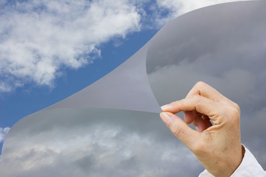 hand changing climate, concept human makes environment better