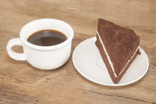 Chocolate cake in white dish