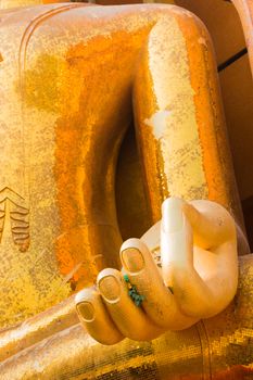 Hand of Big golden buddha statue Wat Tham Sua(Tiger Cave Temple), Kanchanaburi thailand