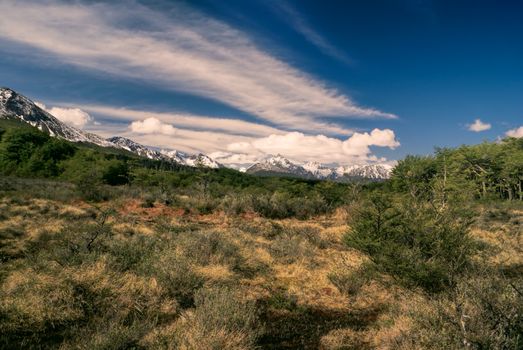 Panoramic view of Ushuaia's high mountains and wonderful green