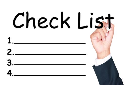 check list write by businessman on white background