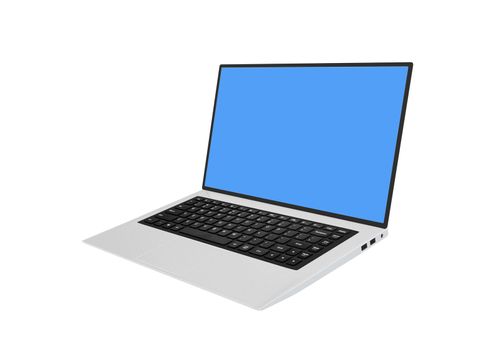 Isolated odern laptop eith black chiclet-style keyboard
