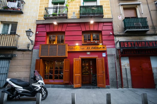 Madrid, Spain - May 6, 2012: Typical restaurant on a street of Madrid city, Spain
