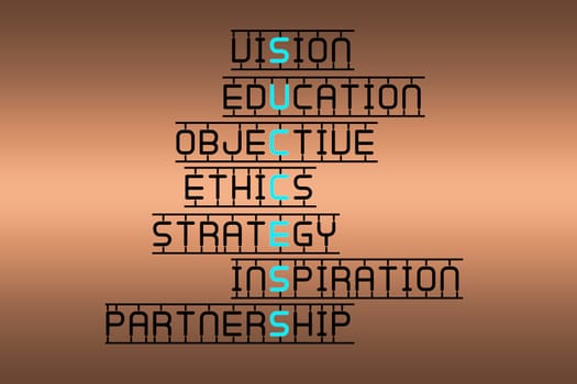 The blue word Success glowing among words that are important for business, isolated on metalic background