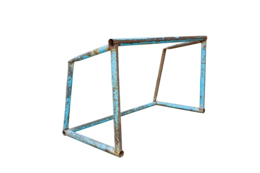 old rusty small soccer goal isolated on white background.