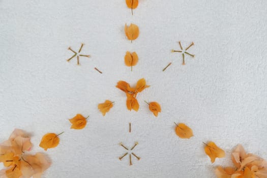 Orange flower petal design on white