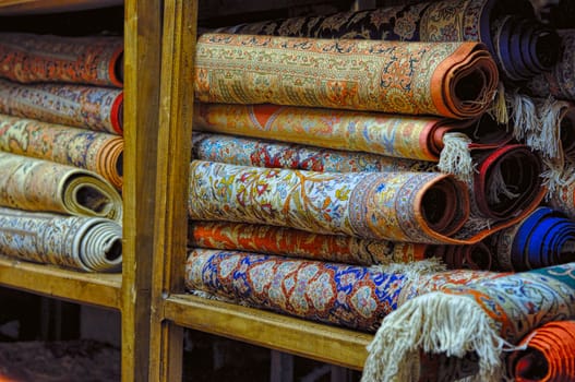 Rolls of persian carpets in Iran