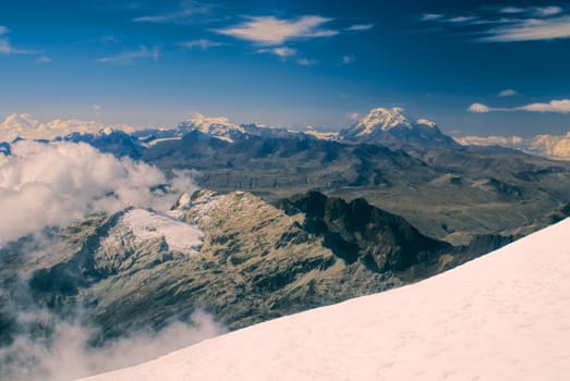 Amazing landscape in high altitude near top of Huayna Potosi mountain in Bolivia