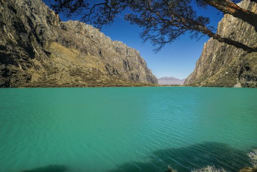 Turquoise lagoon in Huascaran national park in Peru