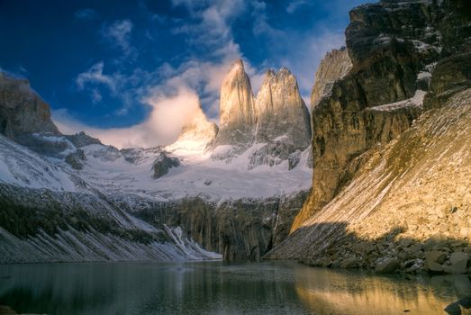 Scenic view of Torres del Paine in south American Andes                   