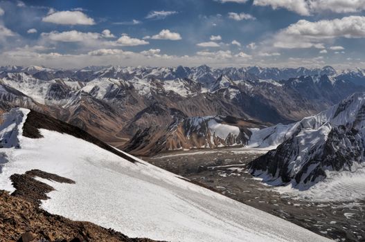 Magnificent mountain peaks in Pamir mountains in Tajikistan