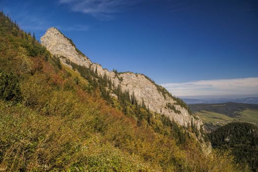 Scenic mountainous landscape of Belianske Tatry in Slovakia on sunny autumn day
