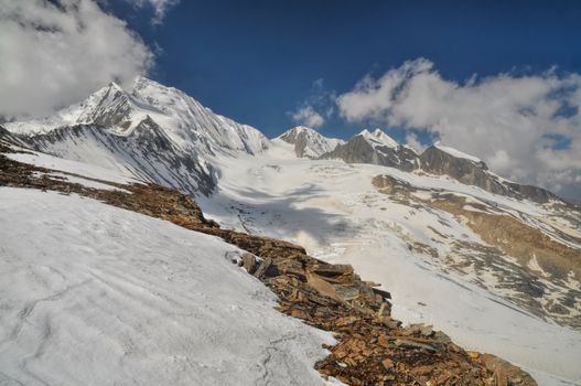 Majestic mountain peaks in Himalayas mountains in Nepal