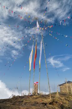 Colorful buddhist prayer flags in Pathivara Devi, Nepal