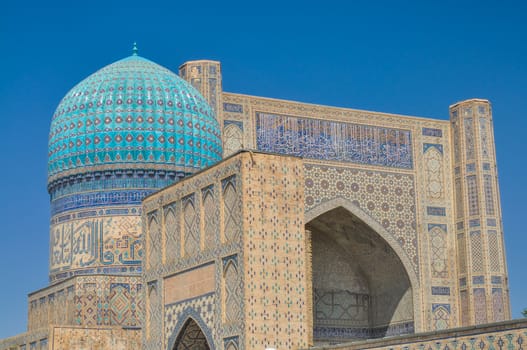 Beautifully decorated temple in city of Samarkand, Uzbekistan