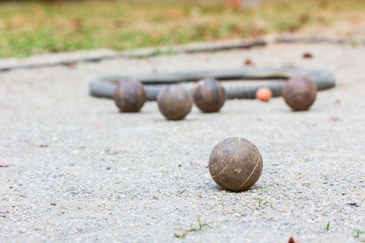 old rusty petanque on petanque court