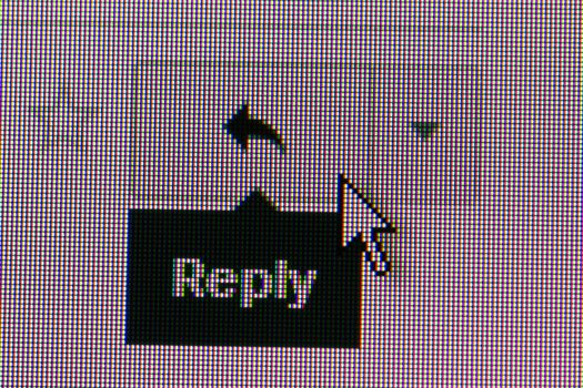 reply button. Macro screen view of old monitor