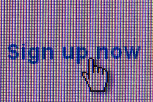 click sigh up now. Macro screen view of old monitor.