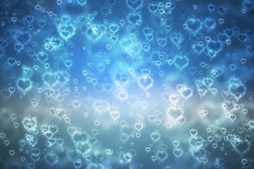 Blue bokeh abstract light background, with heart shape