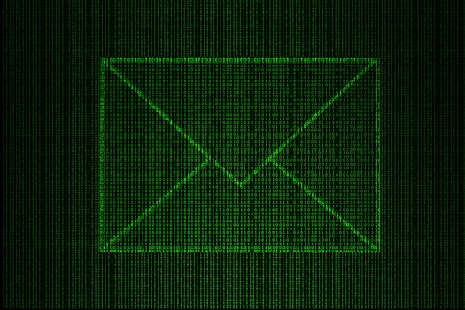 green mail abstract with the background of binary code.