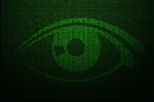 digital eye made of green binary code