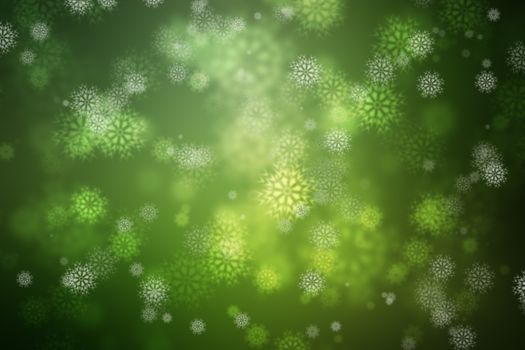 Green glowing background, with snowflakes