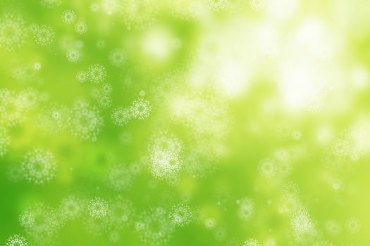 Green glowing background, with snowflakes