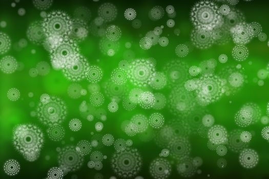 Green glowing background, with snowflakes