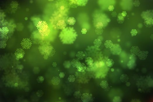 Green glowing background, with snowflakes