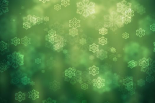 Green glowing background, with snowflakes