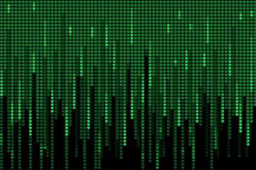 Matrix background with the green heart shape