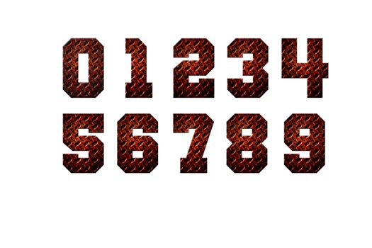 Number from 0 to 9 in diamond plate isolated on white background.