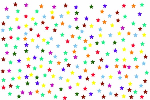 background with colorful stars on white.