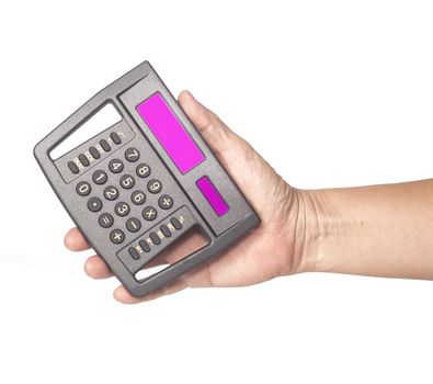 calculator in hand on isolate 