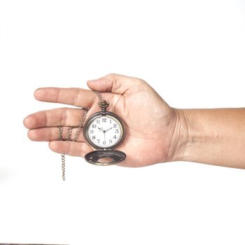 pocket clock in hand on isolate

