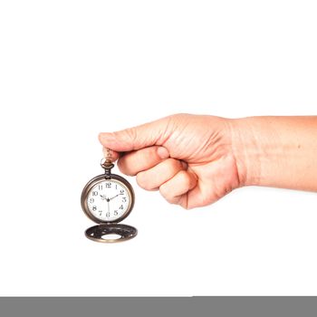 pocket clock in hand on isolate