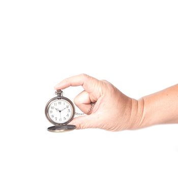 pocket clock in hand on isolate