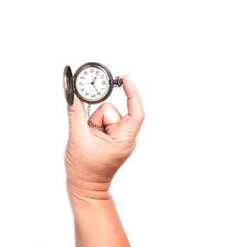 pocket clock in hand on isolate