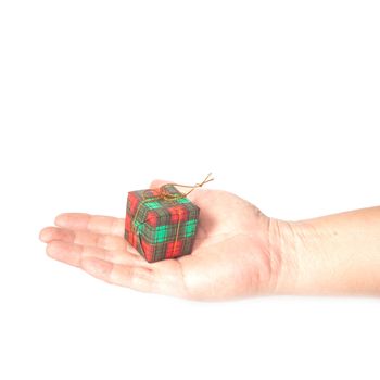 Gift box in hands. Isolated on white background.