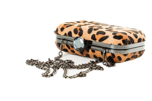 Handbag Satchel Fashion in Leopard studio shot isolated on white background