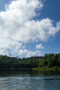 Lake mountain with clouds and blue sky