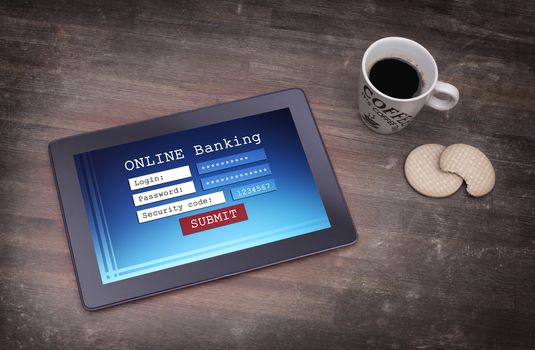 Online banking on a tablet - login, password and security code