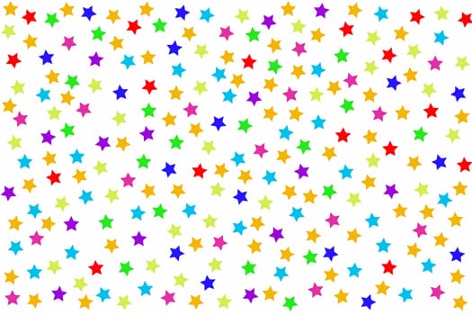 background with colorful stars on white.