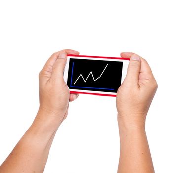 Hand handle a smartphone for check a business 
and stock graph
