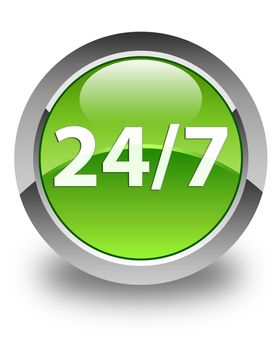 24/7 icon on glossy green round button