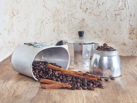 Coffee pot and coffee bean still life