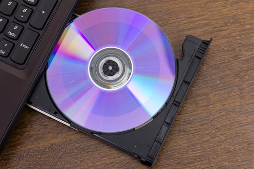 the new DVD disk cutting-in in a notebook